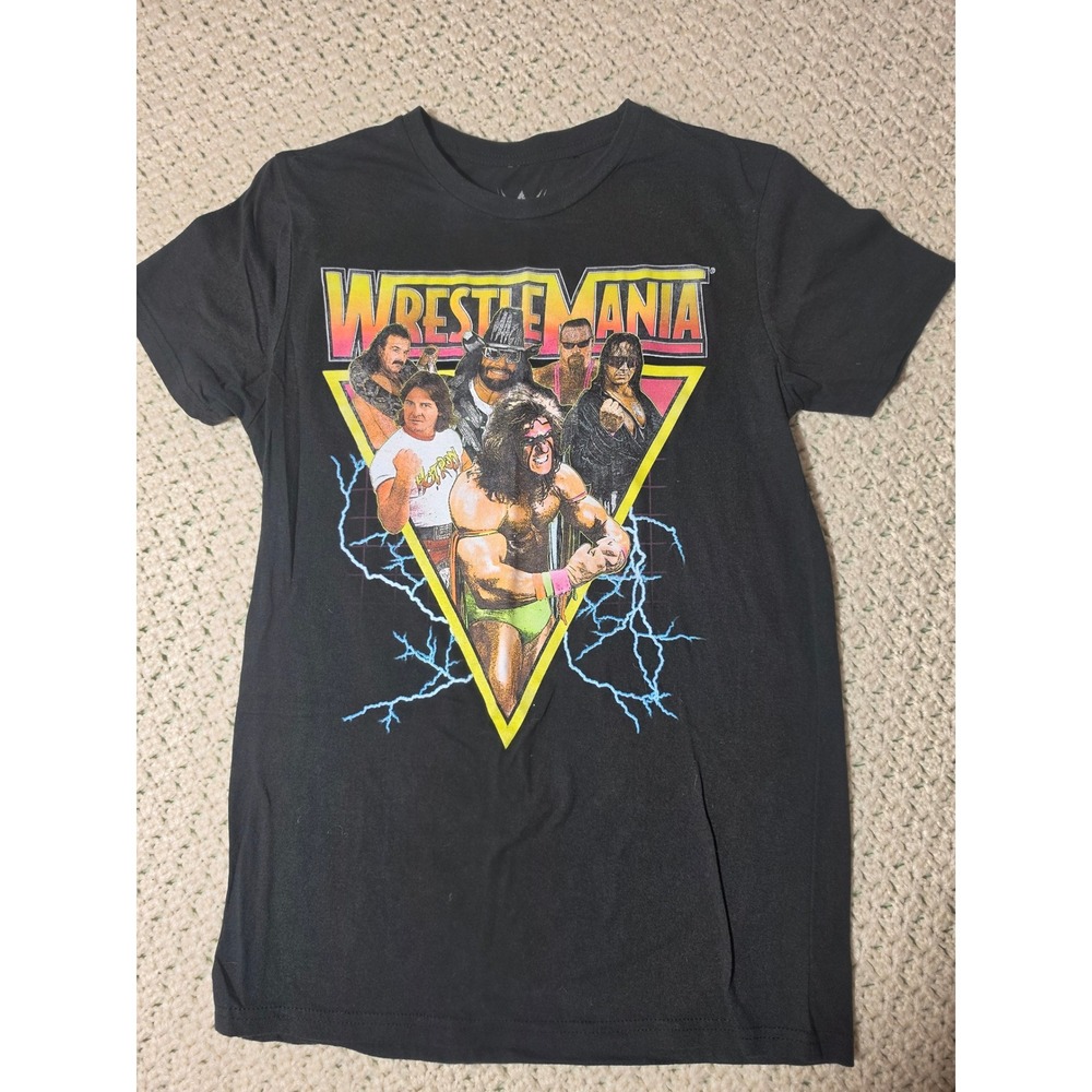 WWE WrestleMania Graphic Tee Mens Small Black Excellent Retro Legends Shirt